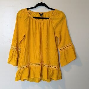 Zac & Rachel Gold Eyelet Flowy‎ Blouse Top M